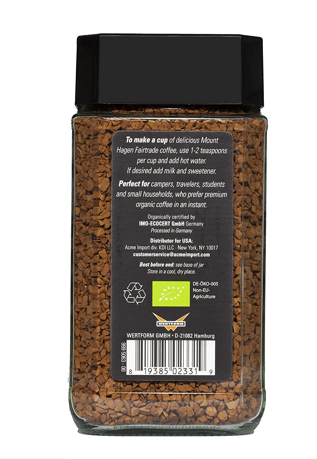 Mount Hagen Jar + Resealable Pouch Organic Freeze Dried Instant Coffee - Combo Pack | Eco-friendly, Fair-Trade Medium Roast Arab