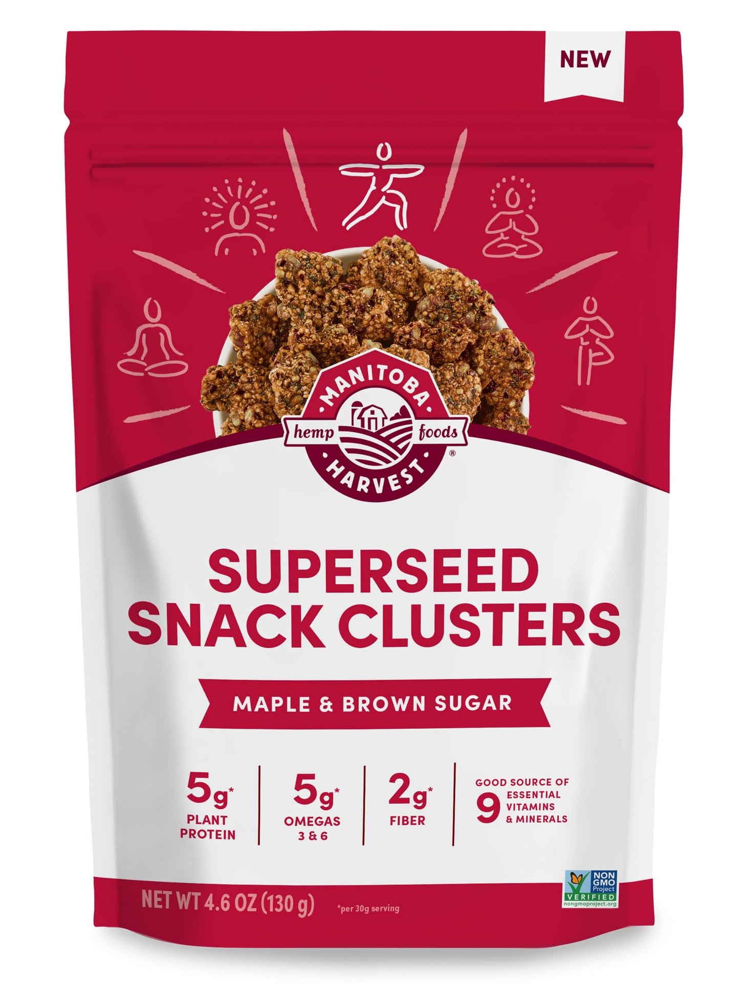 Manitoba Harvest Superseed Snack Clusters, Maple & Brown Sugar - 5g Plant Based Protein and 5g Omegas 3 & 6 per 30g Serving - No