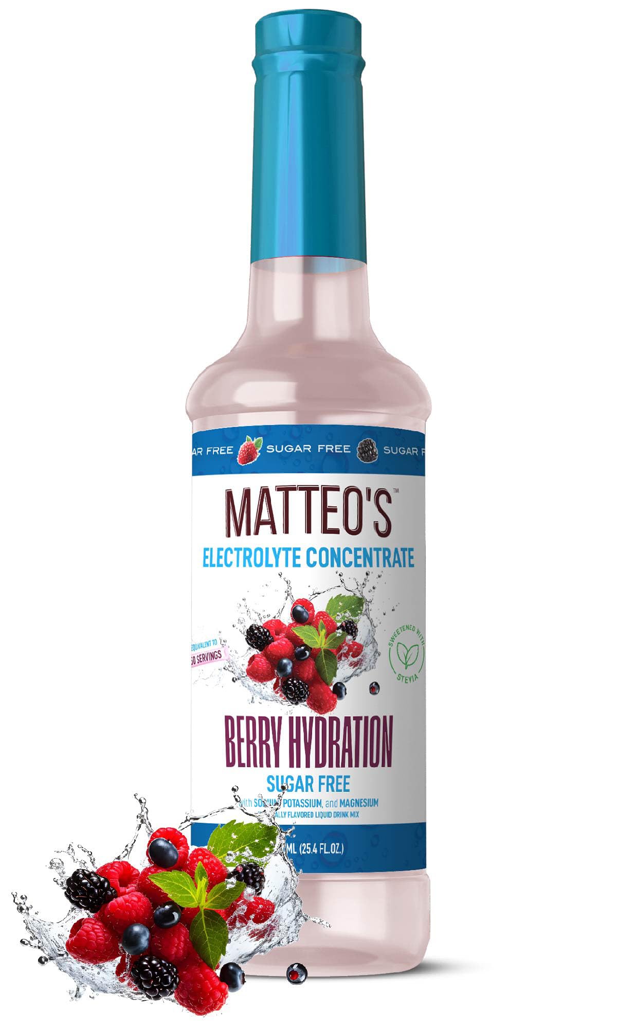 Matteos Sugar-Free Electrolyte Drink Concentrate, Berry Flavor, 25.4 Fl Oz, Ideal for Workouts and Rehydration