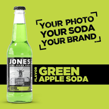 Four(4) Bottles - Jones Soda Co. Green Apple Soda Flavor | 100% Cane Sugar Soda | Craft Soda Pop | Soda Soft Drinks | Glass Bott