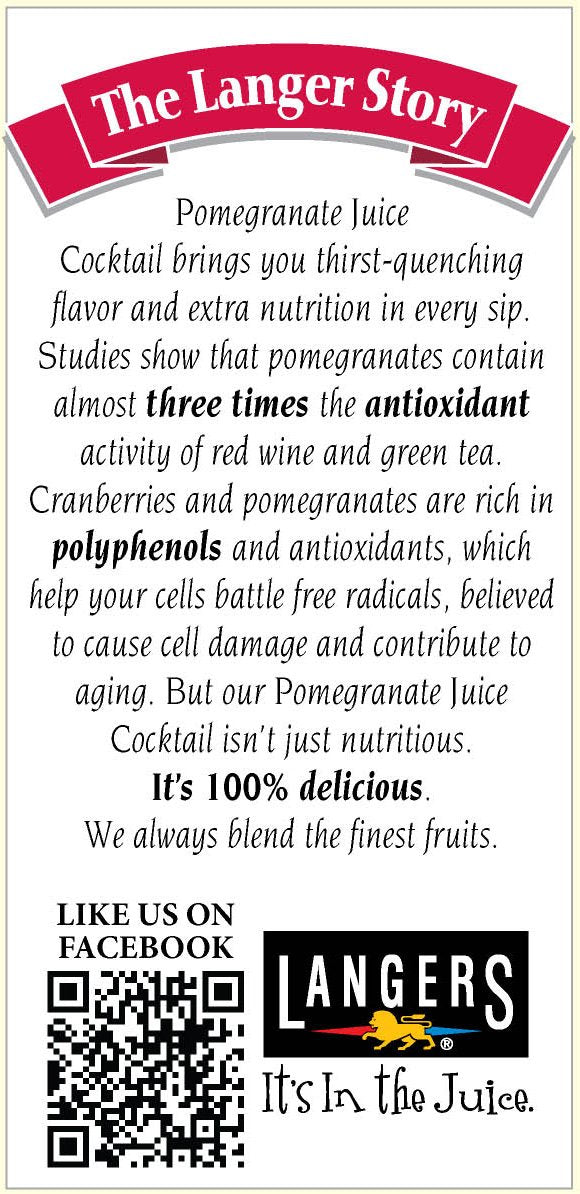 Langers Pomegranate Juice Cocktail, 64 Fl Oz, Pack of 8