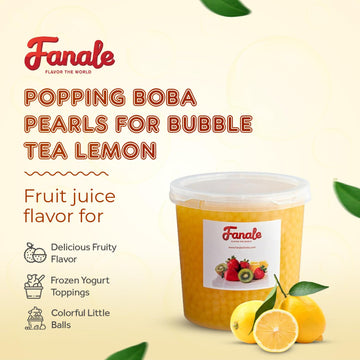 Fanale Lemon Popping Boba Pearls, Vegan, Non Gmo, Gluten Free, Fat Free, Perfect For Bubble Tea, Smoothies, Ice Cream, Desserts,