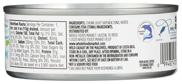 365 by Whole Foods Market, Unsalted Skipjack Tuna in Water, 5 Ounce