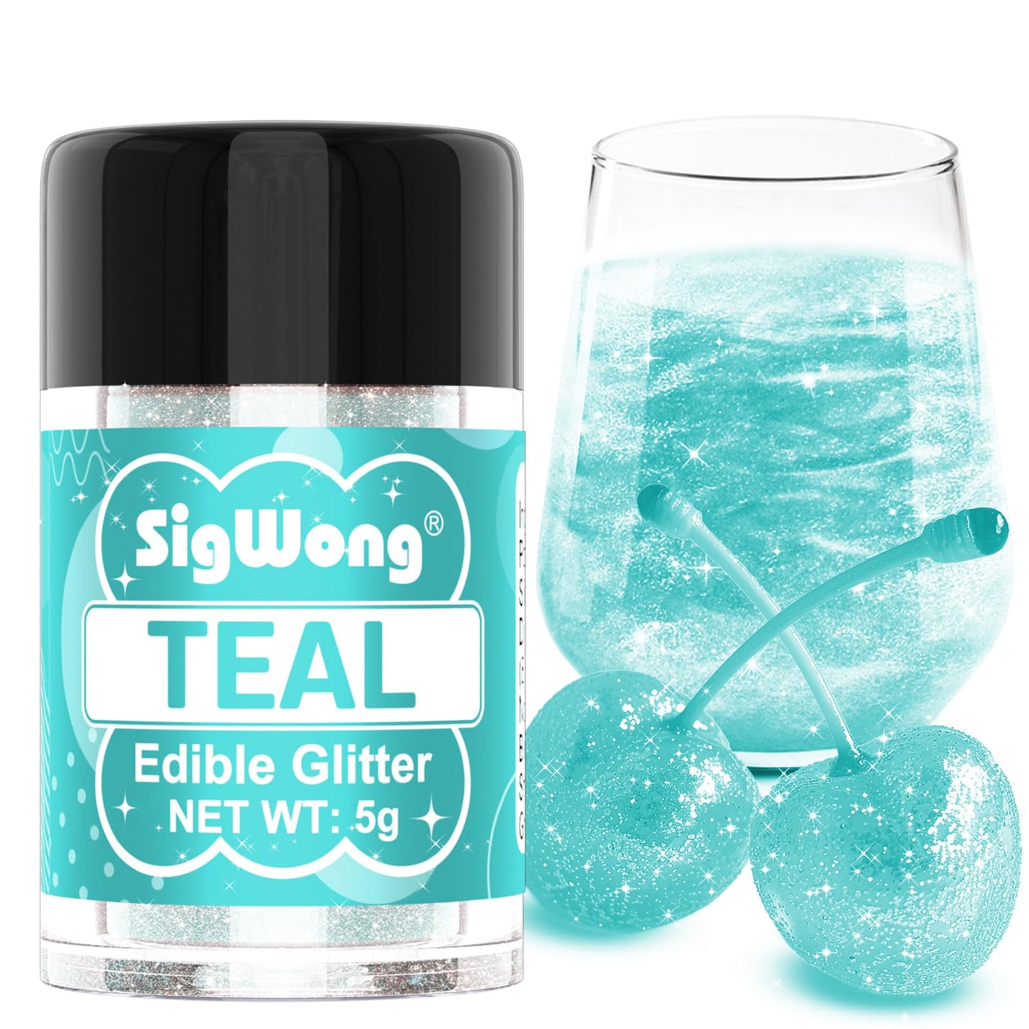 Teal Edible Glitter - 5G Food Grade Cake Decorating Shimmering Glitter Edible Sprinkle Luster Dust For Drinks Chocolates Fondant Strawberries Cupcakes Candy Valentines Cookie - Vegan