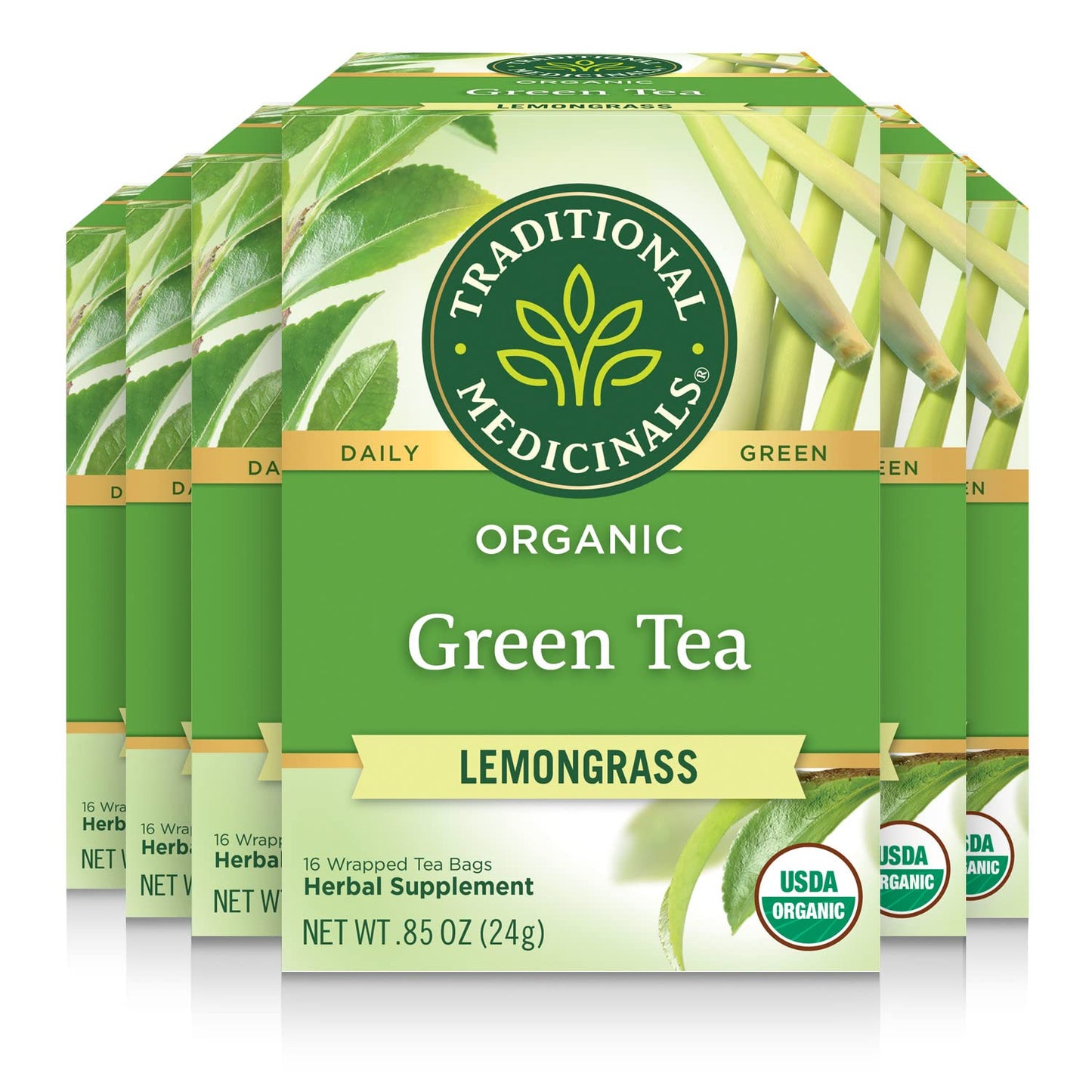 Traditional Medicinals Tea, Organic Green Tea Lemongrass, 96 Tea Bags (6 Pack)