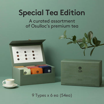 Osulloc Special Tea Edition (54 Count, 9 Flavors X 6 Ea), Premium Tea Variety Sampler - Self Care Gift Box, Premium Gourmet Pure