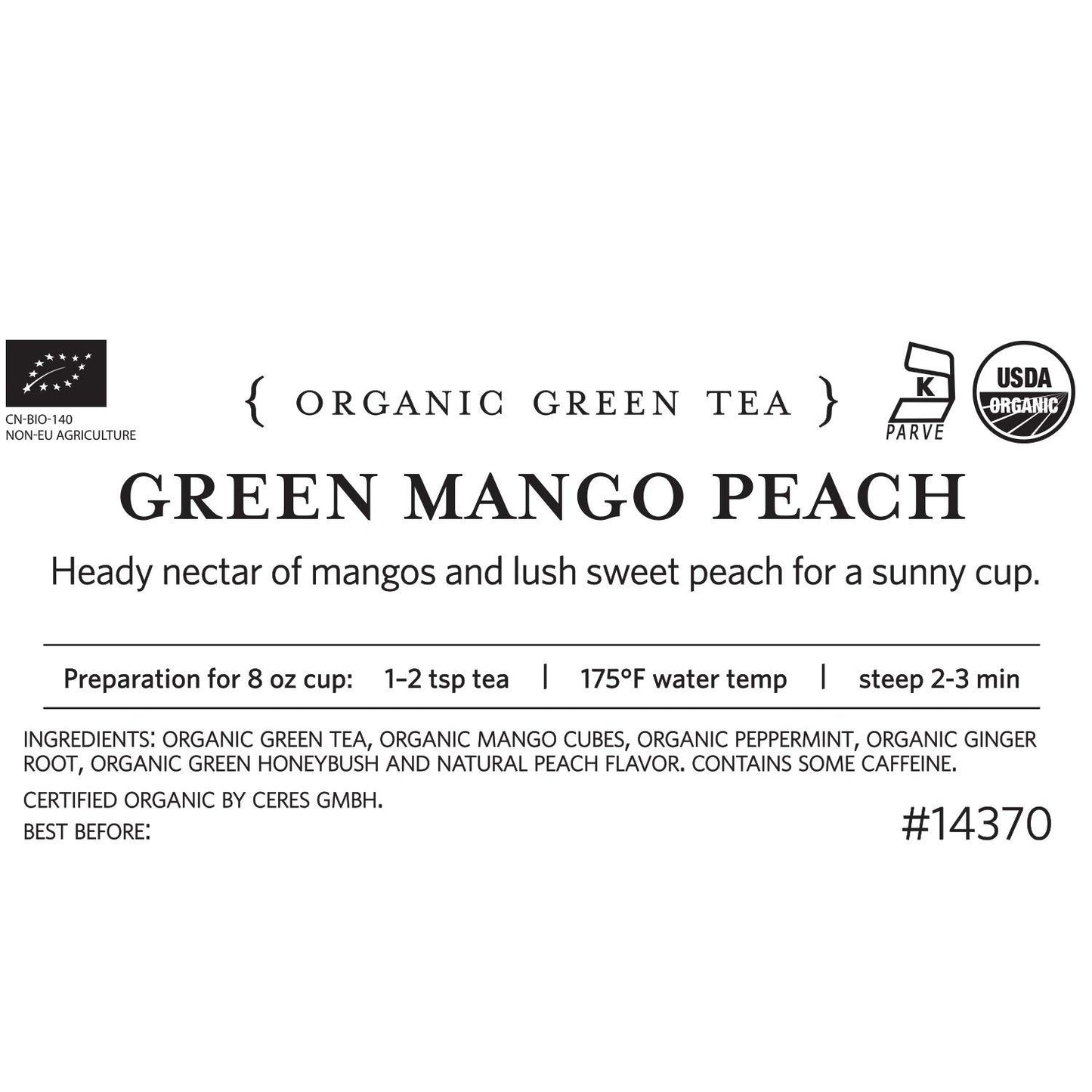 Tea Forte Green Mango Peach Loose Bulk Tea, 1 Pound Pouch, Organic Green Tea Makes 160-170 Cups