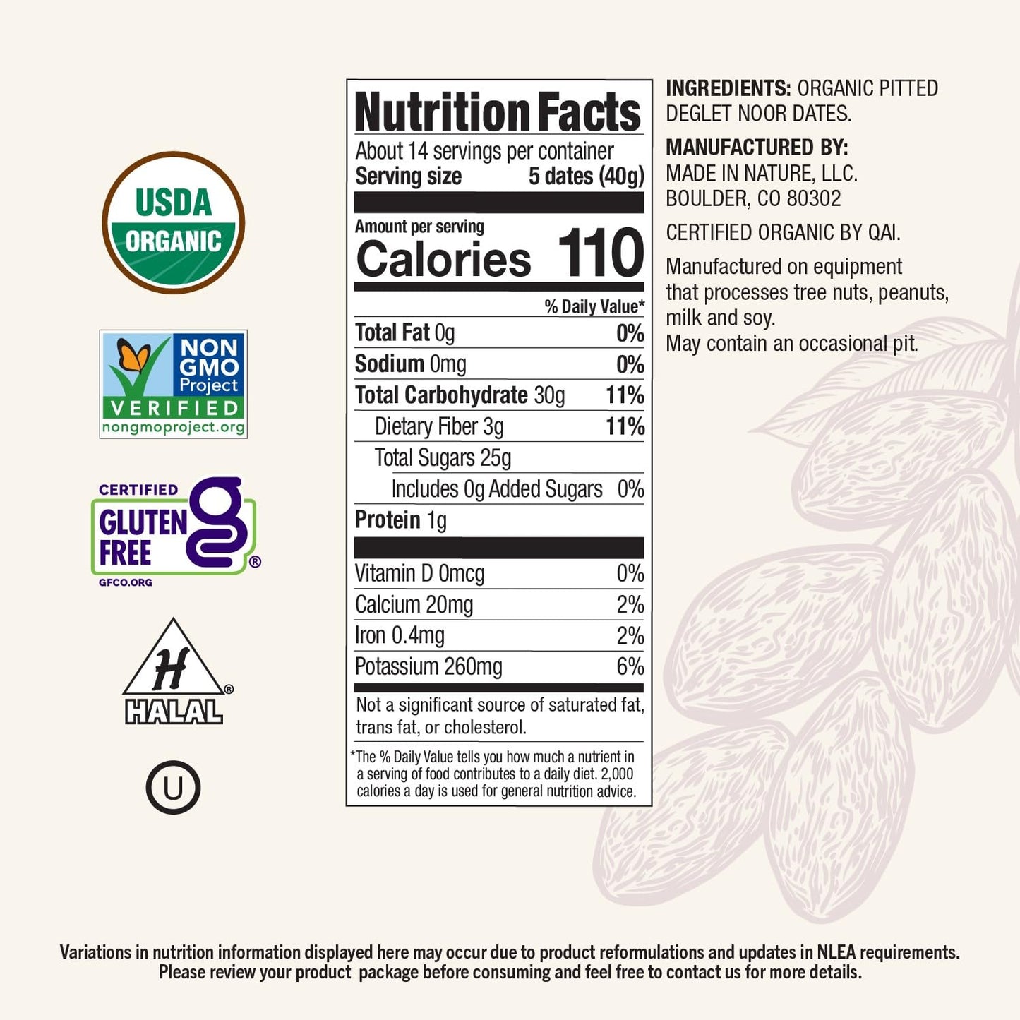 Made in Nature Organic Dried Fruit, Deglet Noor Dates, 20oz Bag - Non-GMO, Unsulfured Vegan Snack
