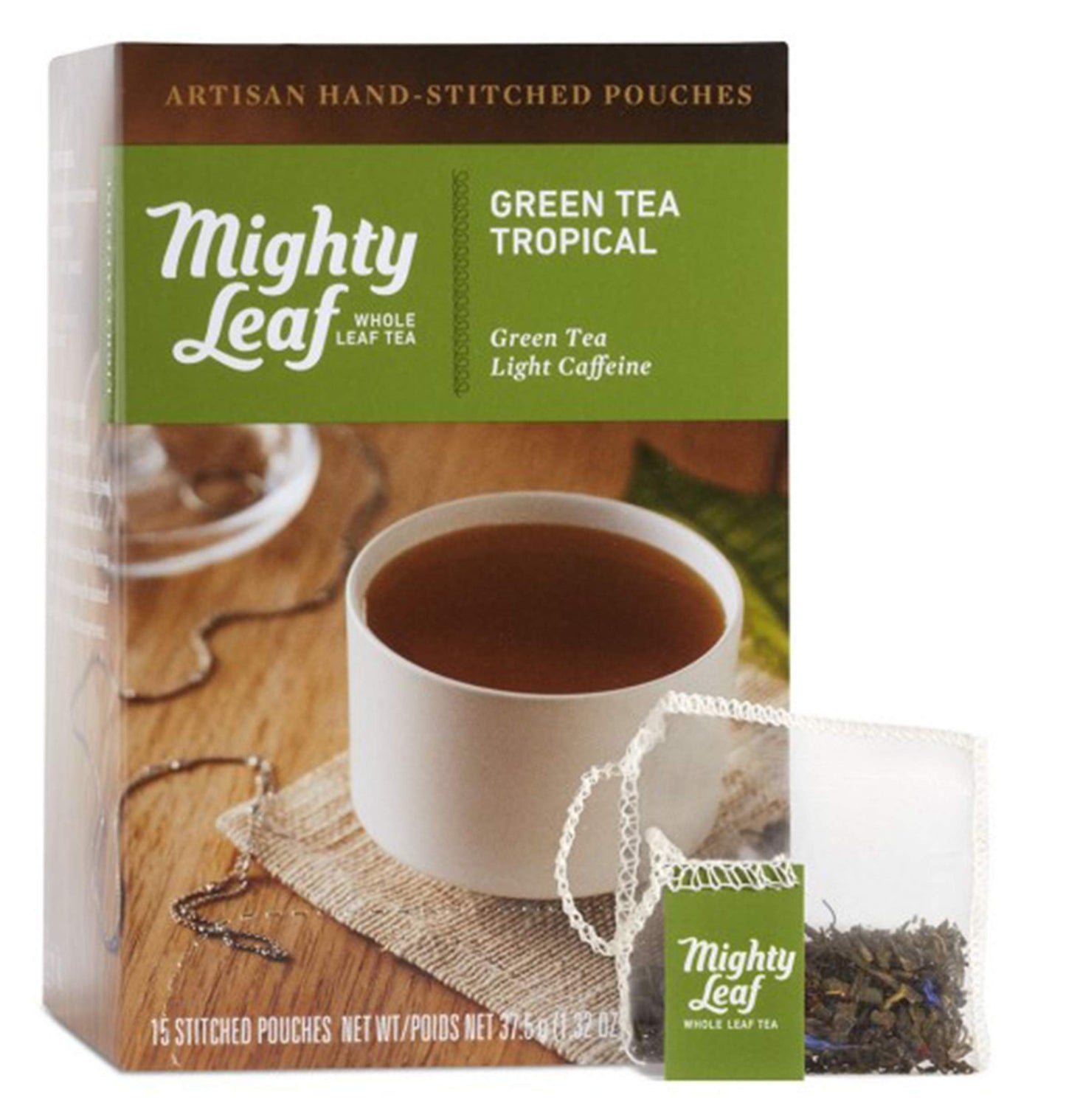 Mighty Leaf Green Tea, Tropical, 1.32Oz 15 Pouches