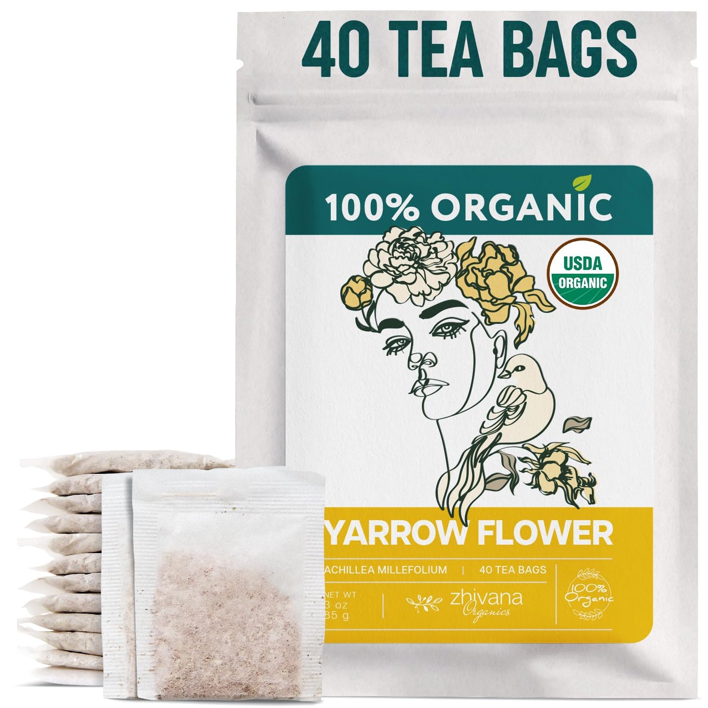 Organic Yarrow Tea (40 Tea Bags) - Support Immune Function Digestion Relaxation - WomenS Tea For Healthy Cycle And Emotional Balance - Te De Milenrama