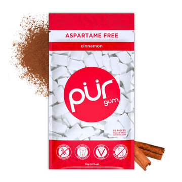 Pur 100% Xylitol Chewing Gum, Sugarless Cinnamon, Sugar Free + Aspartame Free + Gluten Free, Vegan & Keto Friendly - Healthy, Lo