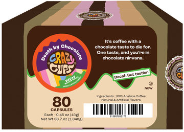 Crazy Cups Decaf Flavored Coffee for Keurig K Cups, Death By Chocolate, 80 Count