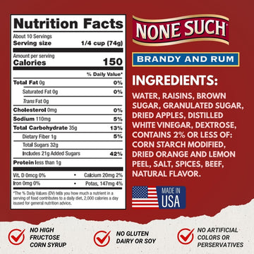 None Such Mincemeat Brandy & Rum - Classic Pie Filling with Apples Raisins & Spices 27 oz Glass Jar (Pack of 3) Holiday Baking Dessert Ingredient Gluten-Free