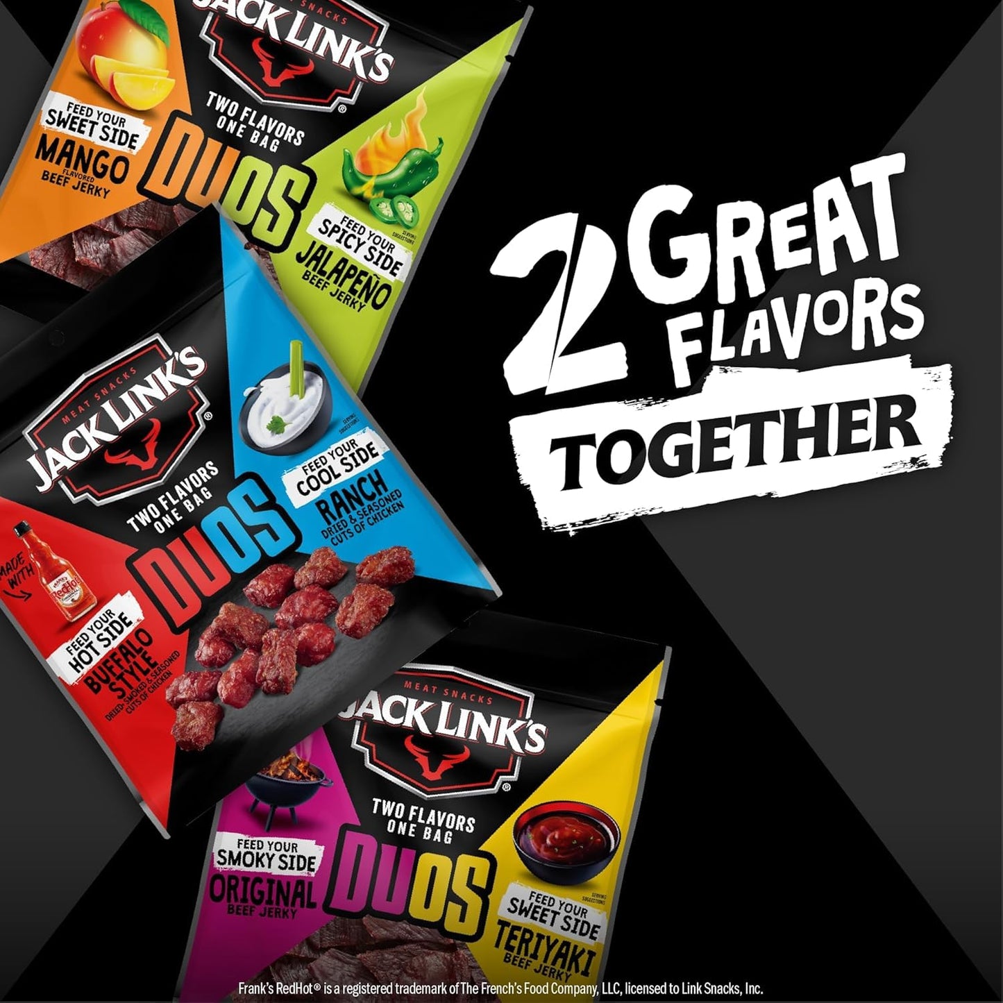 Jack Link'S Duos Frank'S Redhot Buffalo Style With Creamy Ranch Flavor Chicken Bites, Under 100 Calories Snacks, 8G Of Protein,