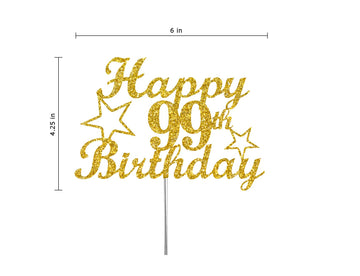 RokAPary 99th Birthday Cake Topper Gold Glitter, Premium Acrylic, Sturdy Double-Sided, Model RCT217