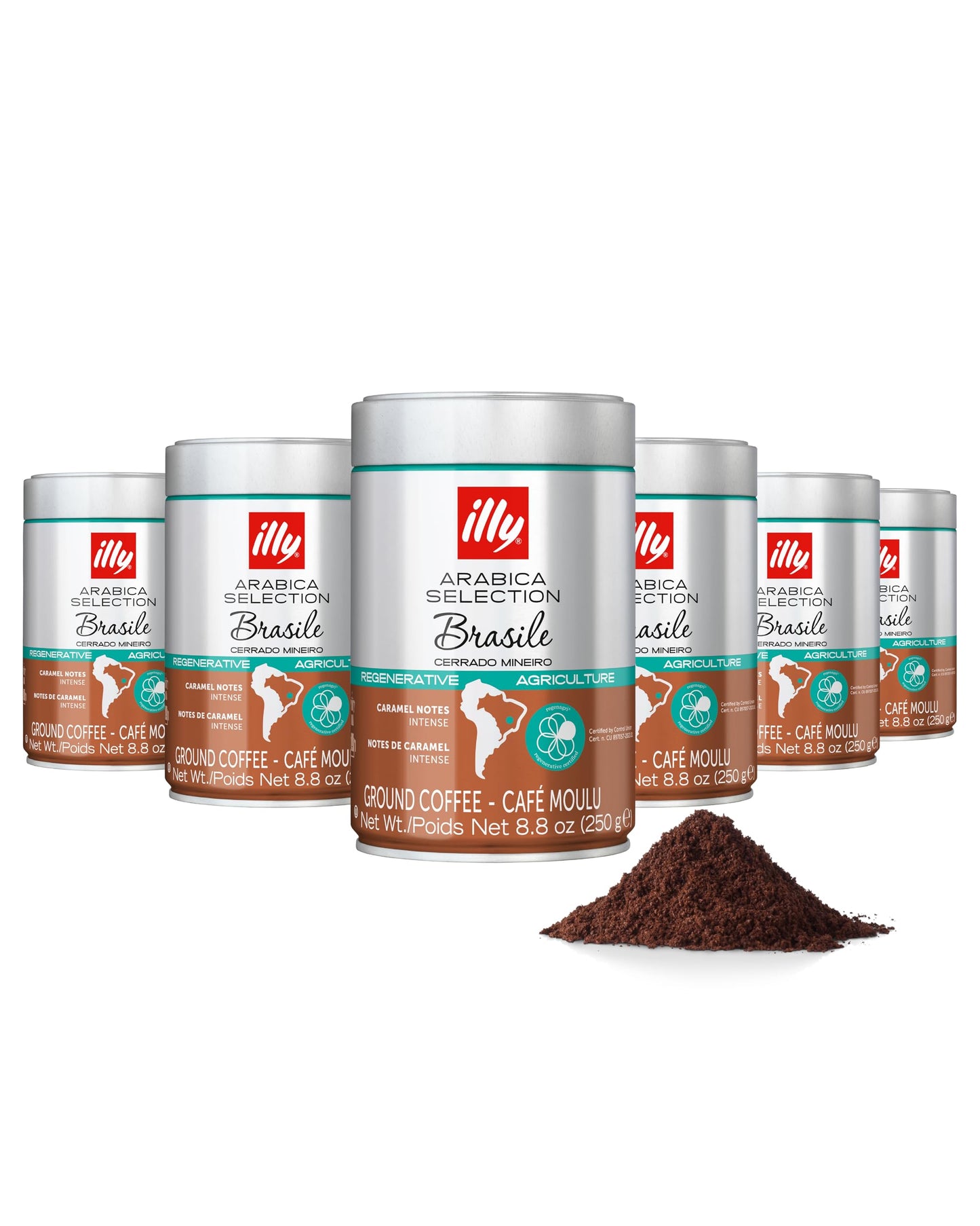 Illy Ground Coffee Brasile Regenerative Agriculture Medium Roast 100% Arabica Top-Grade Italian Coffee Ideal For Espresso Drip Moka And French Press Brewing 8.8Oz 6 Pack