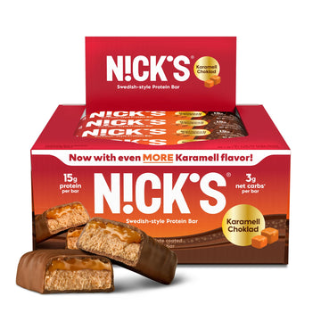 Nick’S Chocolate Caramel Protein Bars – 12-Count Box | High Protein, Low Calories, Low Carbs, Keto Friendly, No Added Sugar