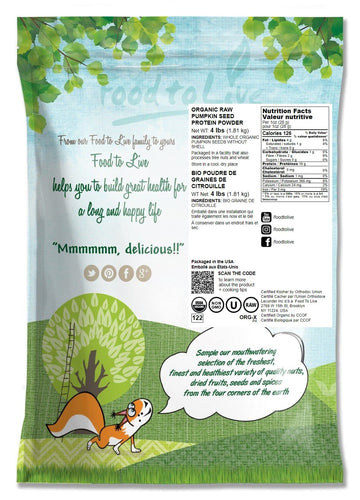 Food To Live Organic Pumpkin Seeds Protein Powder, 4 Pounds - 60% Protein, Non-Gmo, Non-Irradiated, Pure Flour, Kosher, Vegan Su