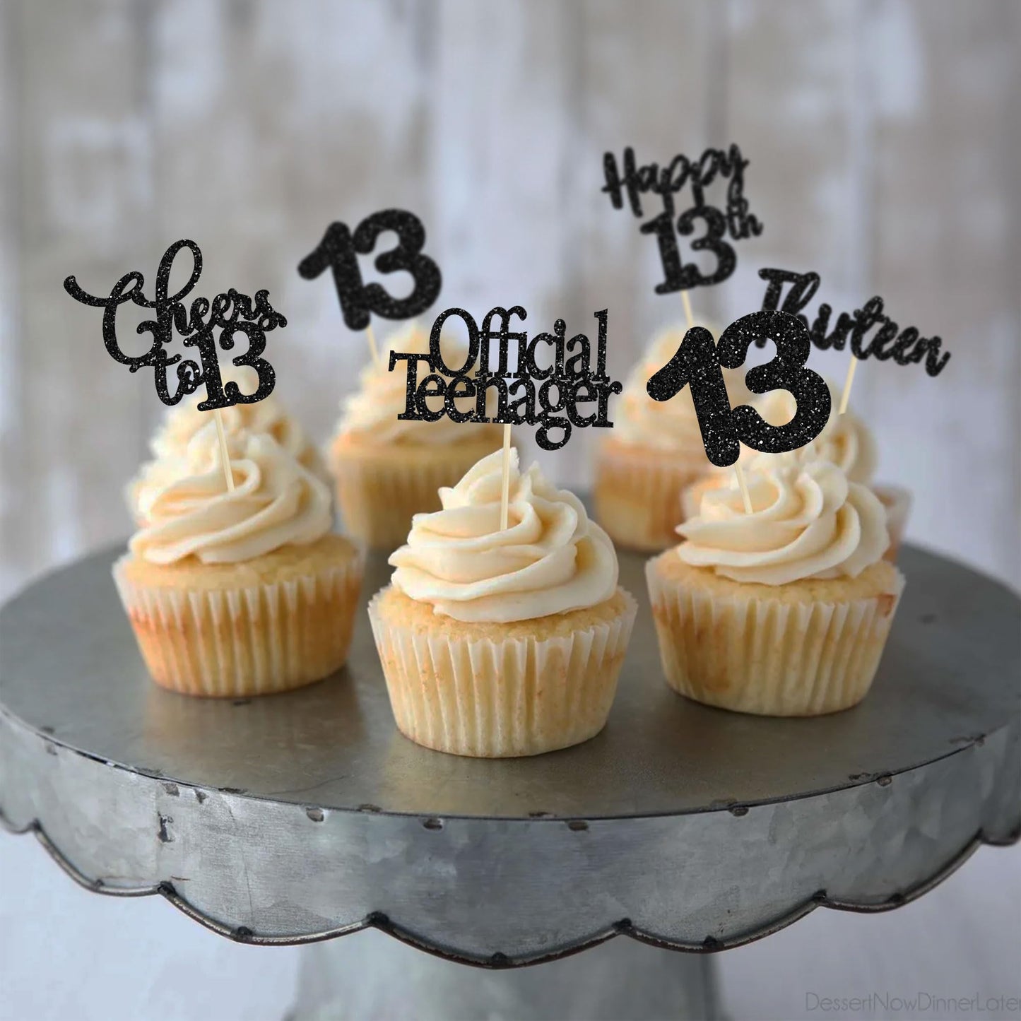 30 Pack Happy 13Th Birthday Cupcake Toppers Black Glitter 13 Official Teenager Cheers To 13 Years Old Birthday Cupcake Picks For