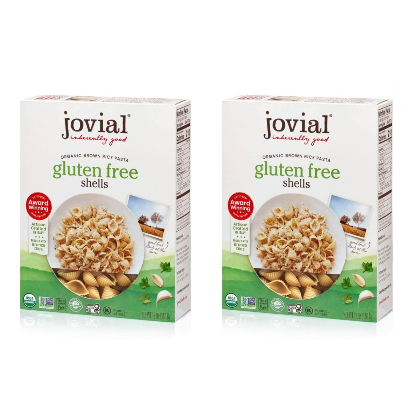 Jovial Shells Gluten-Free Pasta | Whole Grain Brown Rice Shells Pasta | Non-Gmo | Lower Carb | Kosher | Usda Certified Organic | Made In Italy | 12 Oz (2-Pack)
