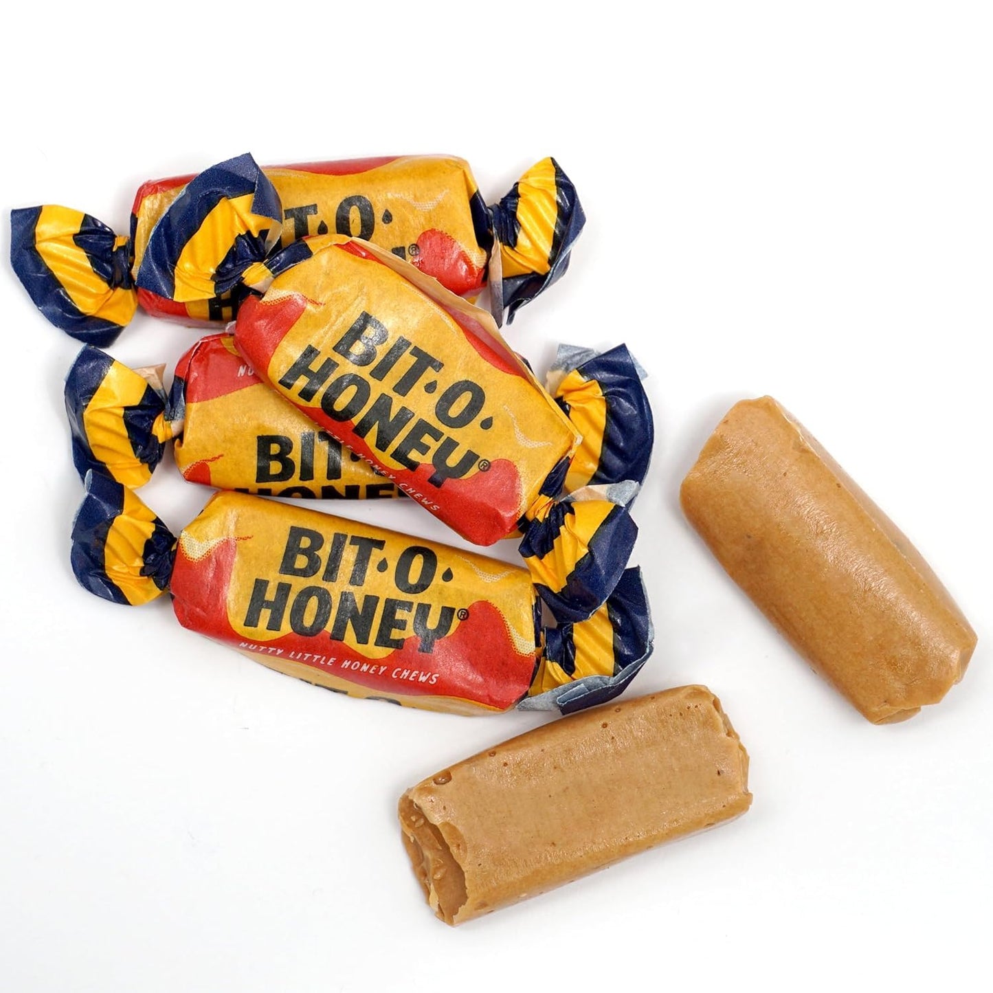 Bit Honey Chewy Candy Classic Honey And Almond Taffy Individually Wrapped Bulk Candy Jar Retro Nostalgic Treat Great For Office, Parties & Gifts (1 Lb)
