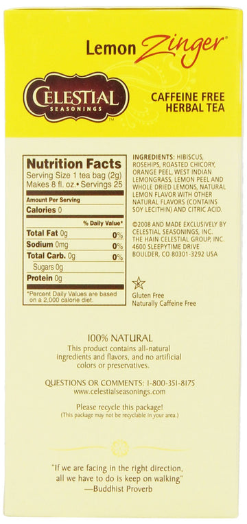 Celestial Seasonings Herbal Tea, Lemon Zinger, 25 Count, (Pack Of 6)