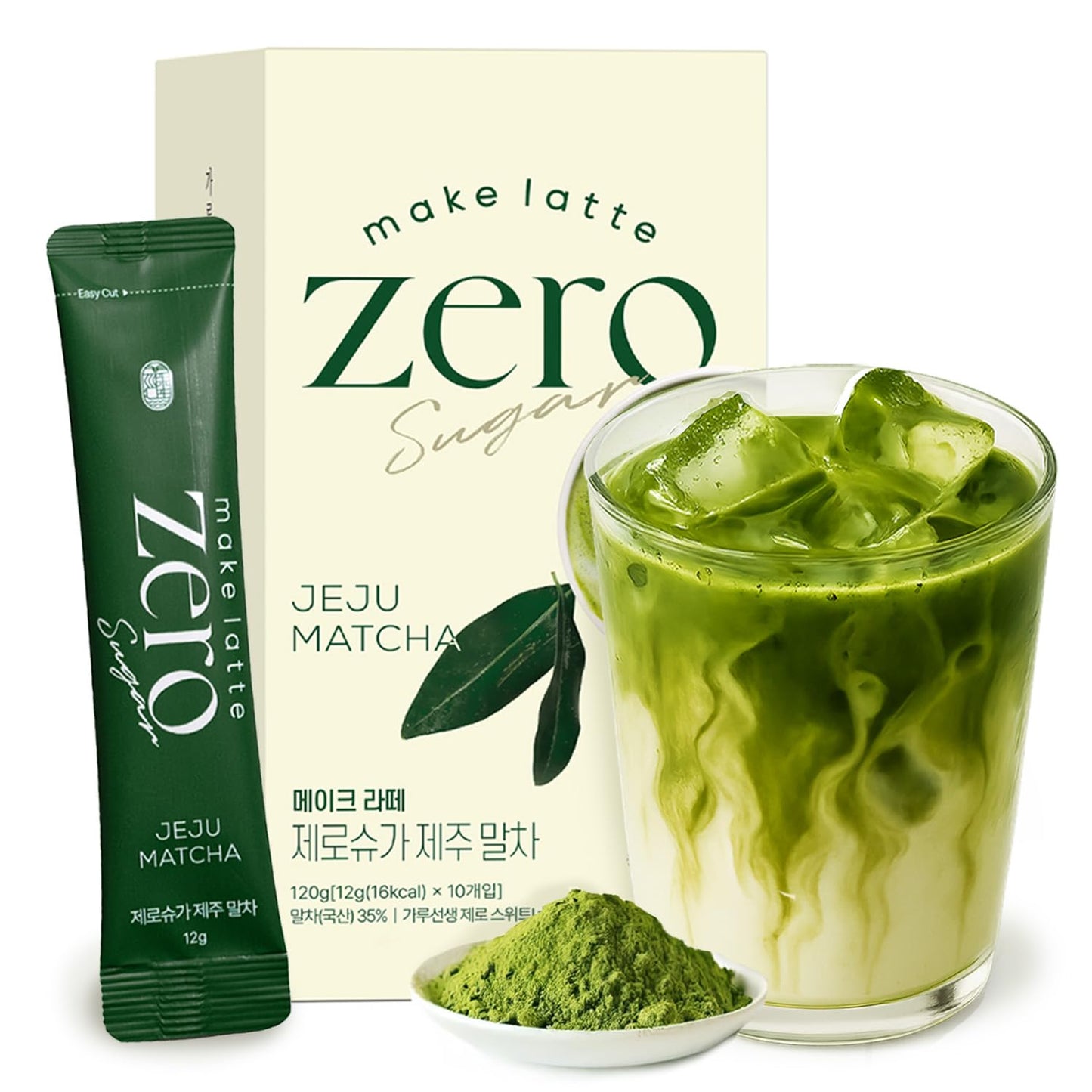 Matcha Powder For Latte Zero Sugar Easy 10 Sticks Ceremonial Grade Jeju Korean Matcha For Latte Green Tea Powder Top-Grade Barista Crafted Mix Soft & Savory Taste 10 Servings (4.23 Ounces)