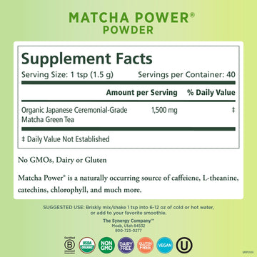 Pure Synergy Matcha Power | Organic Matcha Powder | Ceremonial Grade Japanese Matcha Green Tea Powder | For Enhanced Energy & Al
