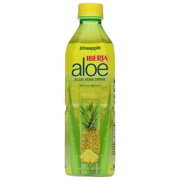 Iberia Aloe Vera Juice Drink with Pure Aloe Pulp, Pineapple, 16.9 Fl Oz (Pack of 8)