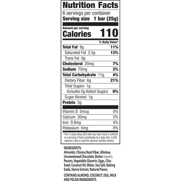 Ratio Soft Baked Bars, Chocolate Chunk Cookie, Keto Friendly, 6 Count, 1g Sugar, Brown