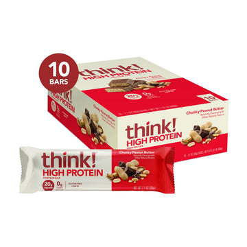 think! Protein Bars, High Protein Snacks, Gluten Free, Kosher Friendly, Chunky Peanut Butter, Nutrition Bars, 2.1 Oz per Bar, 10