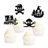 Ercadio 24 Pack Pirate Cupcake Toppers Black Glitter Nautical Sailing Cupcake Picks Pirate Theme Baby Shower Kids Birthday Party