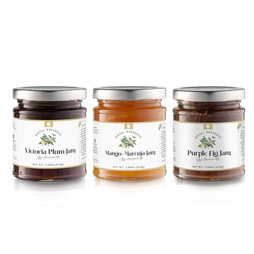 Gourmanity Set of 3 Jam Gift Set, Jellies and Preserves Assortment - Victoria Plum Jam, Purple Fig Jam and Mango and Passion Fru
