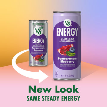 V8 Energy Drink, Pomegranate Blueberry Flavor, 8 Fl Oz Can, Pack of 1, Model 200000019621