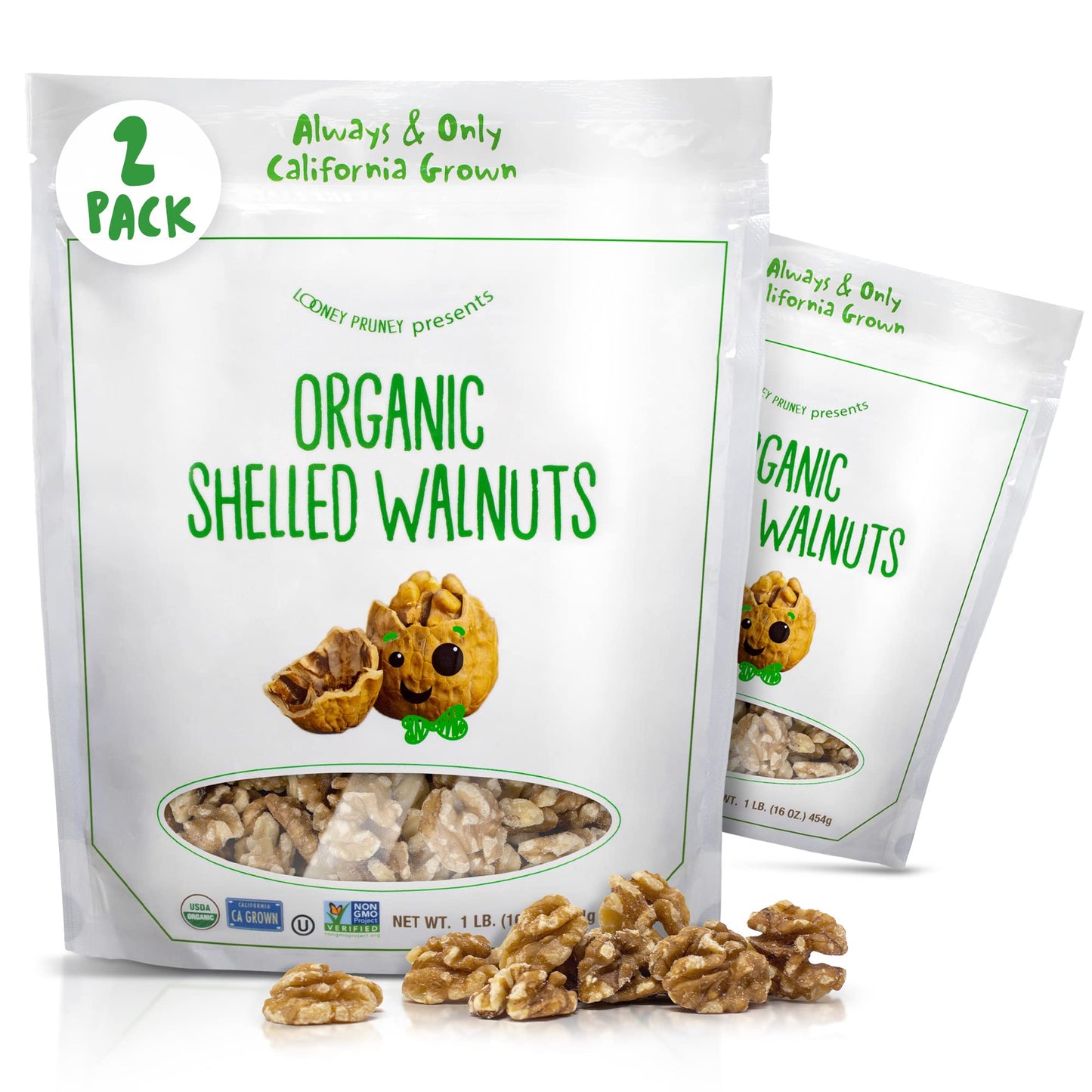 Organic Walnuts Unsalted 2 Pack (2Lbs/16Oz Bags) Natural Shelled Walnut Halves & Pieces | Raw Organic Walnuts | Unsalted For Sna