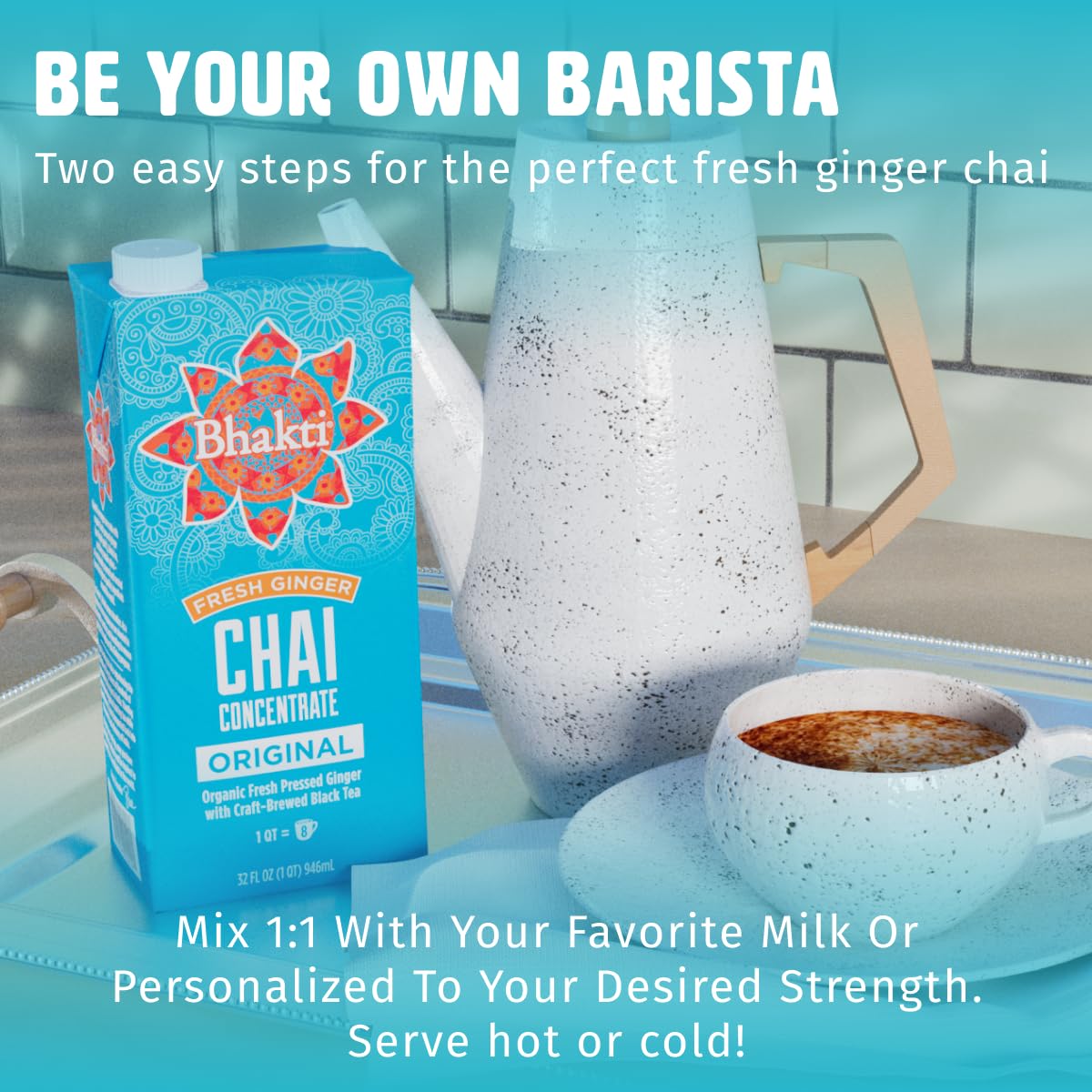 Bhakti Chai Fresh Ginger & Black Tea Concentrate, Original, Vegan, Organic, Fair Trade, Kosher, Gluten-Free, & All-Natural Clean