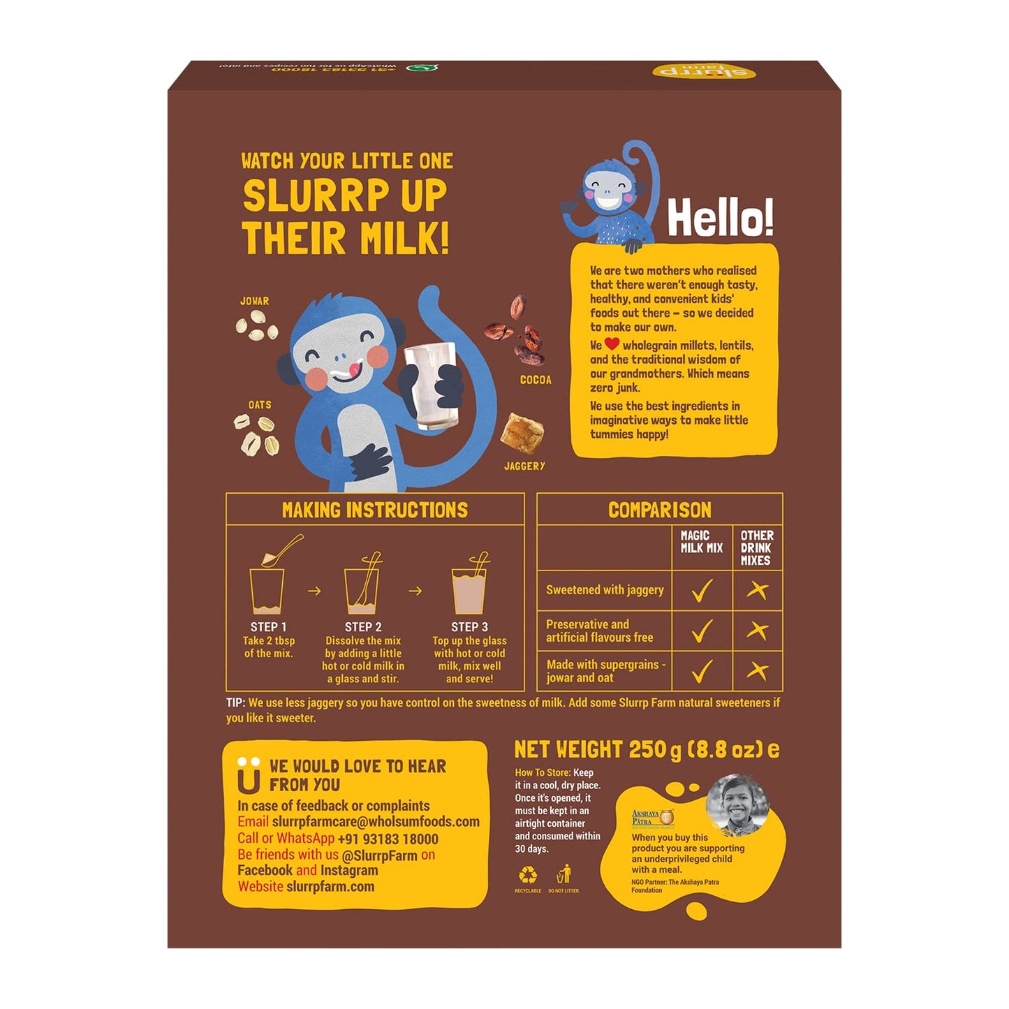 Slurrp Farm Magic Milk Mix | Millet Chocolate Drink | 0% Refined Sugar | Nutritious, Easy to Digest, Delicious | Great for Growi