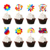 Keaziu 32 Pack Hippie Theme Cupcake Toppers Peace Sign Hand Cupcake Picks 60S Theme Flower Boho Rainbow Birthday Party Supplies