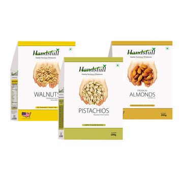 Handsfull California Walnuts, 200G + Premium Pistachious, 200G + Californa Alomnds, 200G