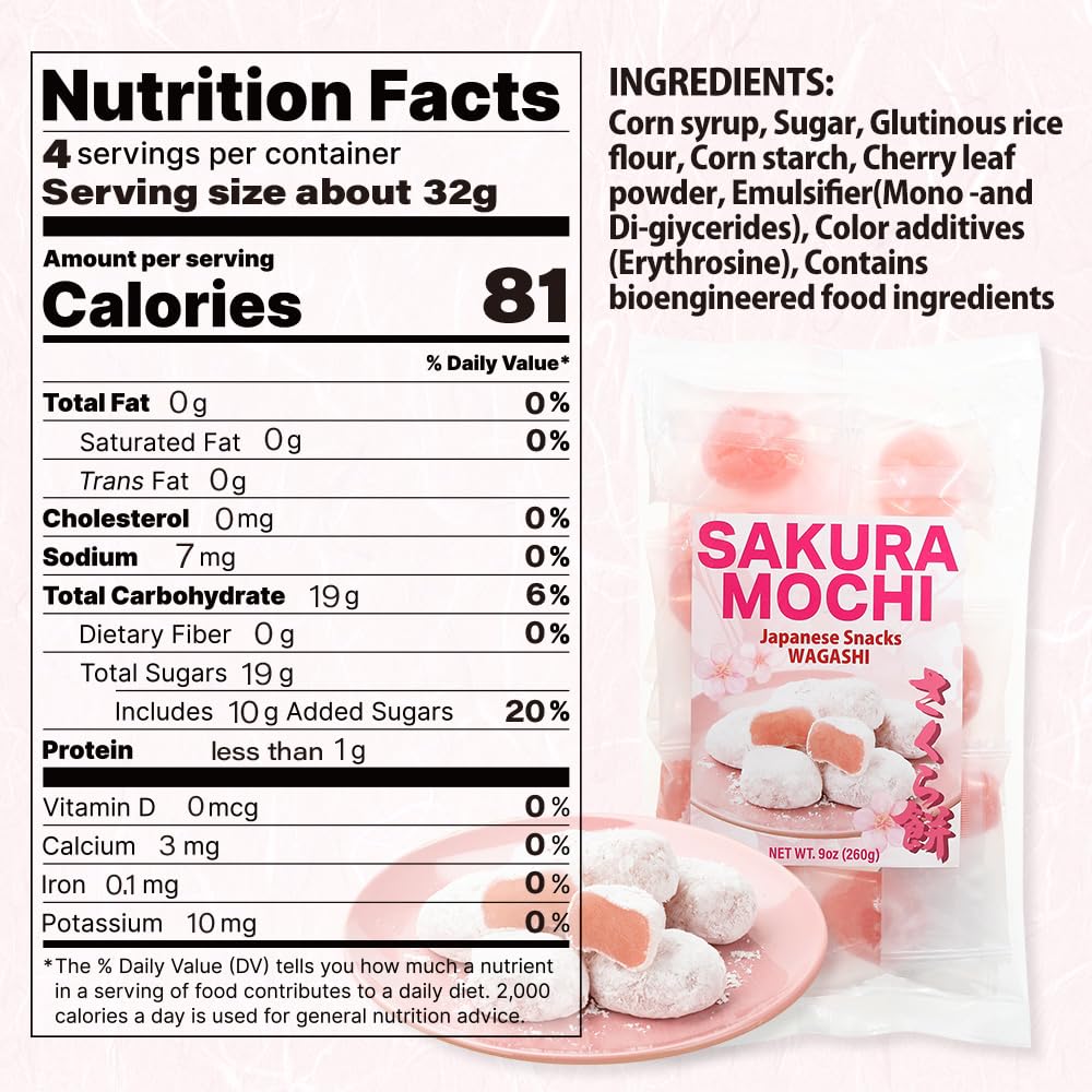 Sakura Mochi Candies - Japanese Cherry Blossom Rice Cake, Traditional Wagashi Sweet, Individually Wrapped, Soft & Chewy Sakura F