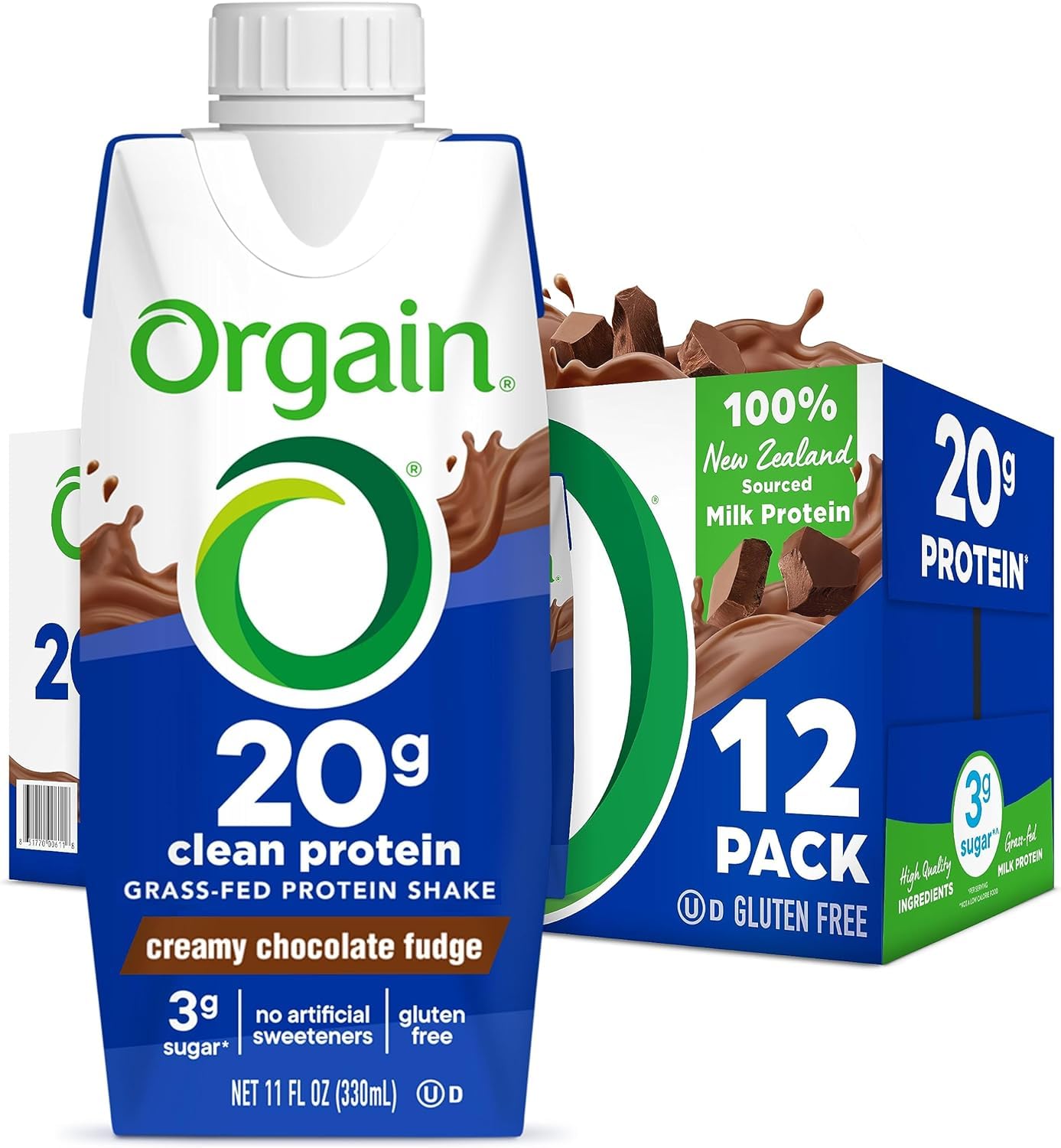 Orgain Clean Protein Shake, 20g Whey Protein, Gluten Free, Ready to Drink, 11 Fl Oz (Pack of 12), Creamy Chocolate Fudge