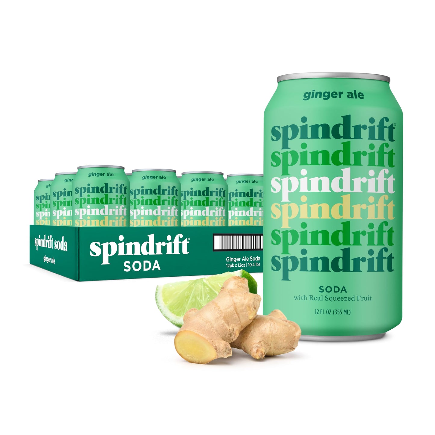 Spindrift Soda Ginger Ale, Made with Real Squeezed Fruit, 12 Fl Oz (Pack of 12)