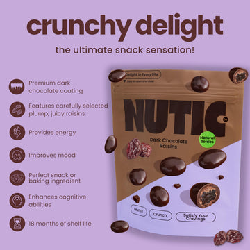 Nutic Gourmet Chocolate Covered Raisins - Dark Chocolate, Bulk Bag Of Candy Snacks, Perfect For Movies, Bites Of Raisins & Choco