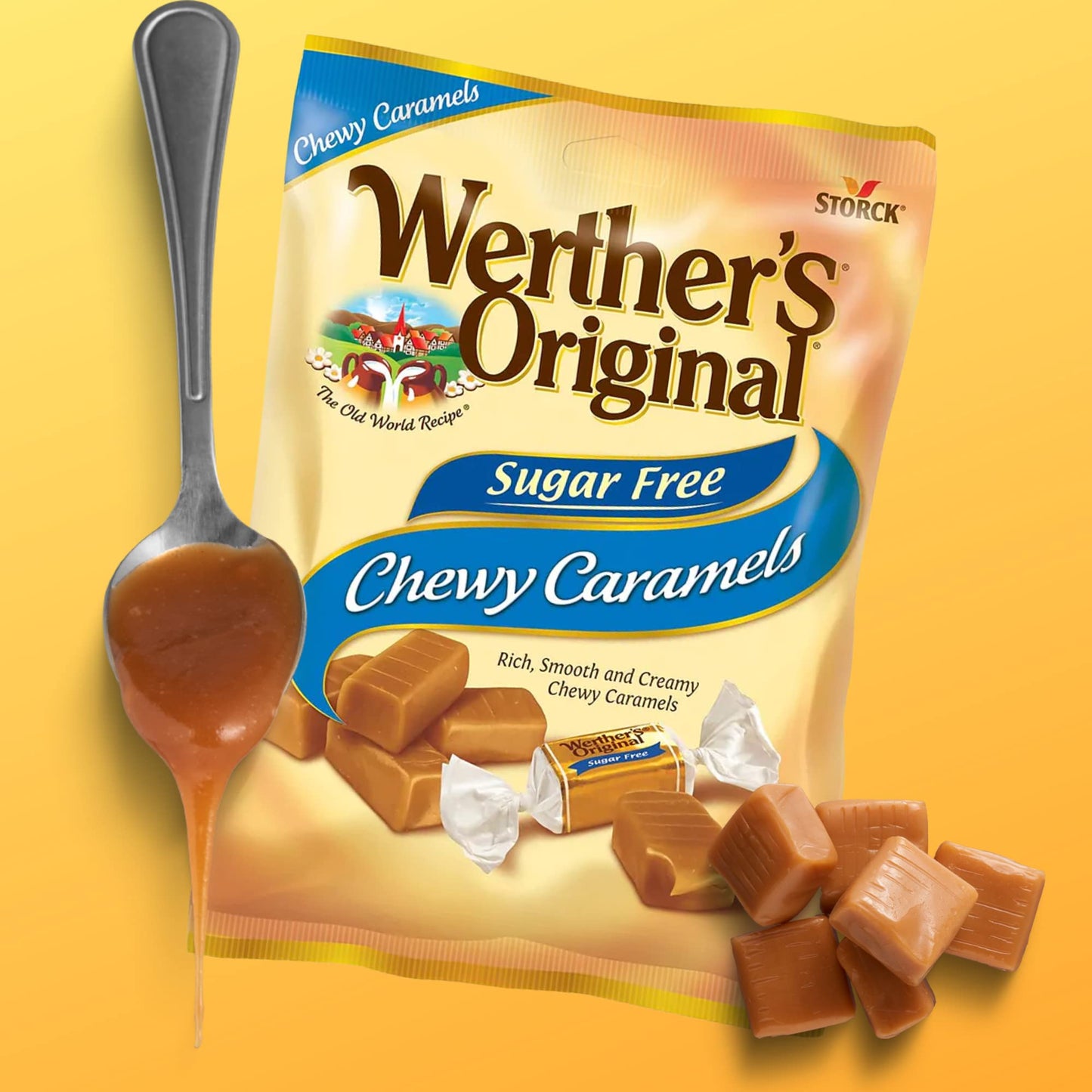 Needzo Werther'S Original Sugar Free Chewy Caramels And Chocolate Caramel Hard Candies Bundle, Shareable Bag With Individually W