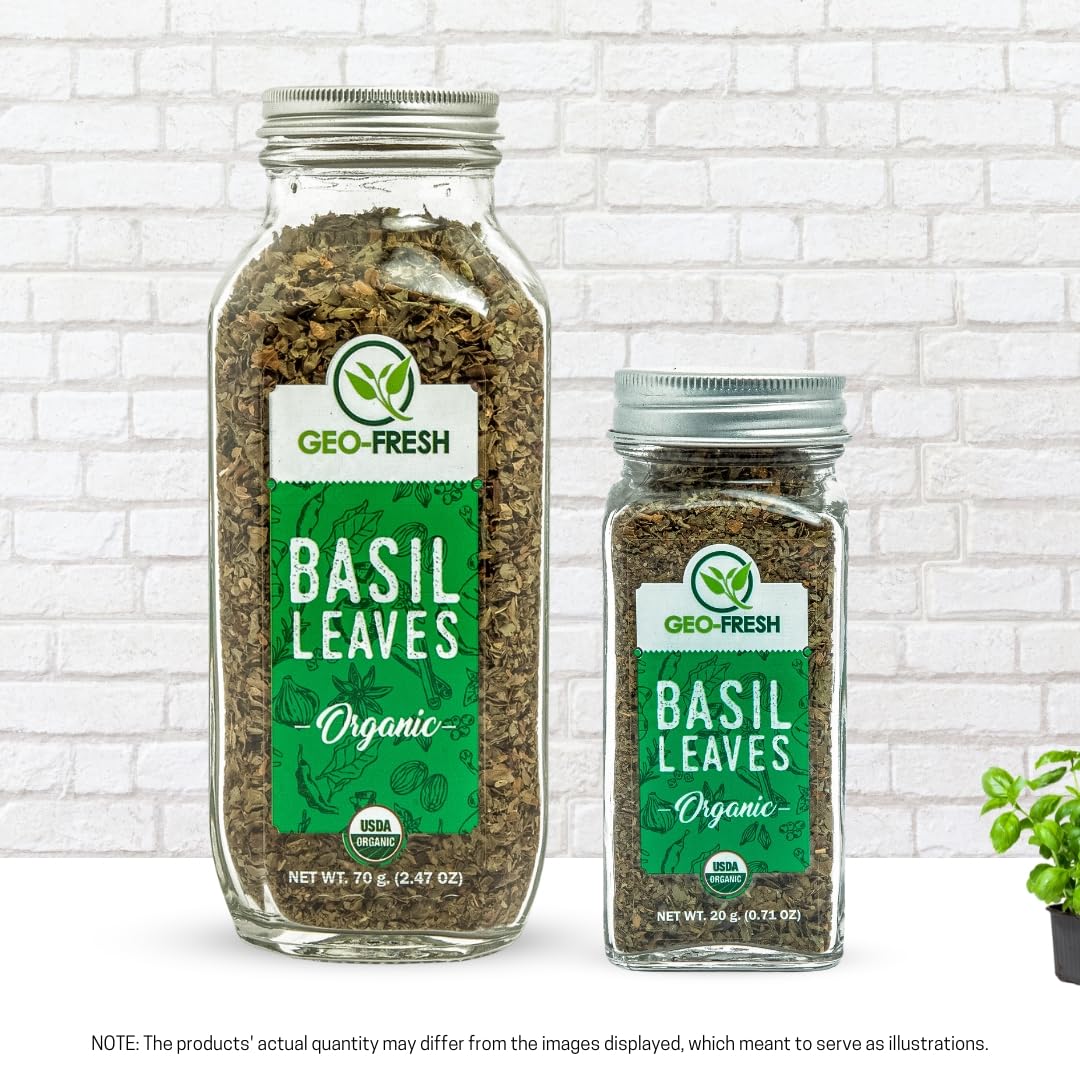 Geo-Fresh Organic Basil, 0.71 oz (20g), Non-GMO, Kosher, 100% Organic, Gluten Free, USDA Certified
