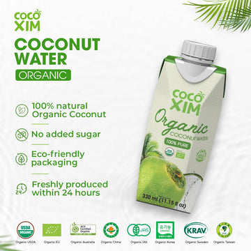 Cocoxim | Coconut Water, Organic, Fresh & Natural - Refeshing & Hydrating - Rich In Natural Vitamins & Minerals (330Ml Pack 12)