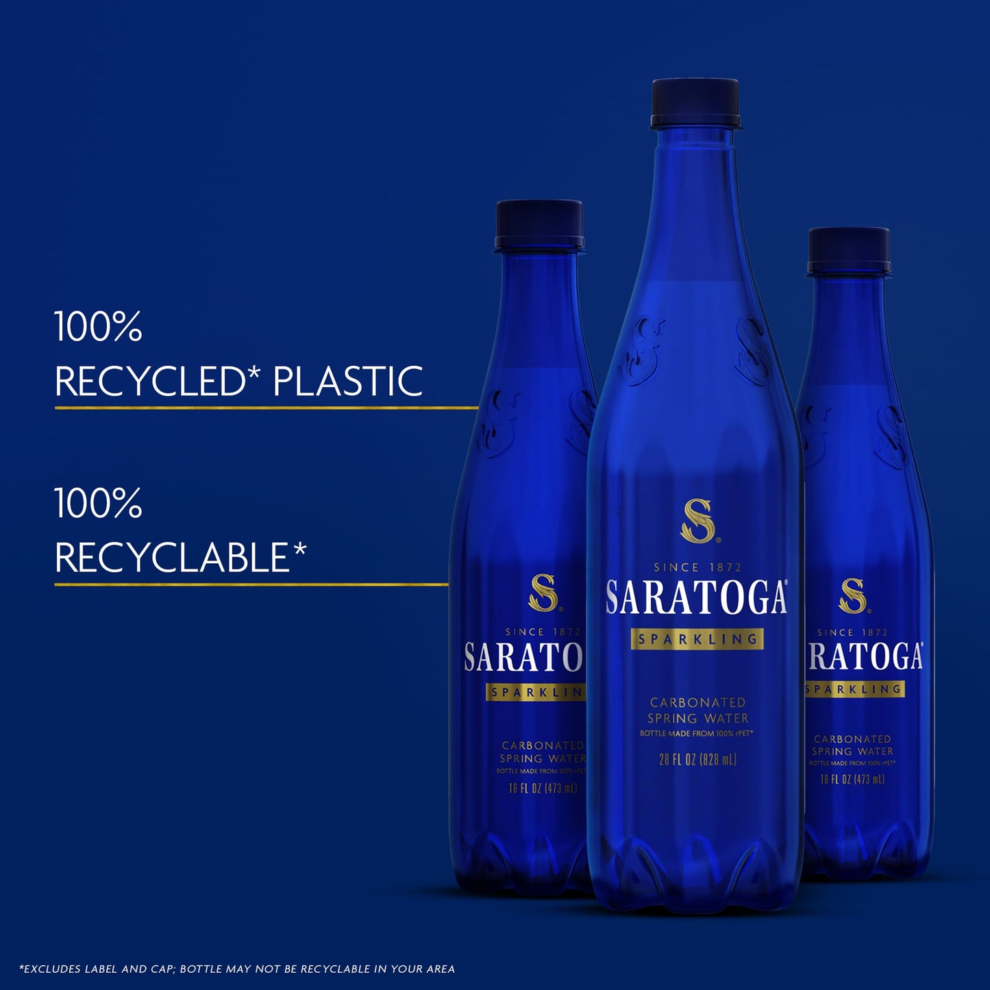 Saratoga Sparkling Water Bottles, 12-Pack - Carbonated Spring Bottled Water - Recycled PET Plastic Bottles - 28 Fl Oz