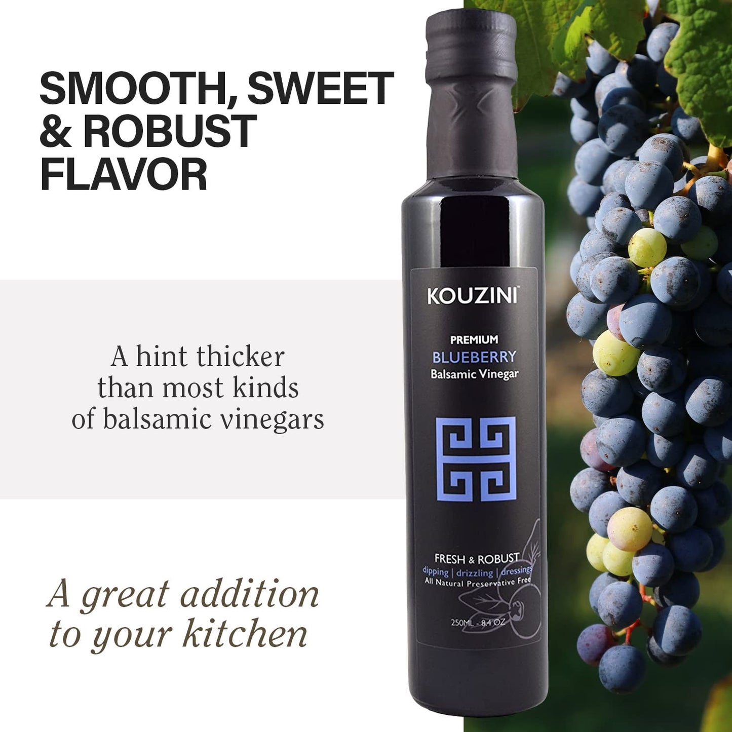 Kouzini Ultra Premium Blueberry Balsamic Vinegar, Aged Balsamic Vinegars from Modena, Italy, Premium, Smooth & Full-Bodied Flavo