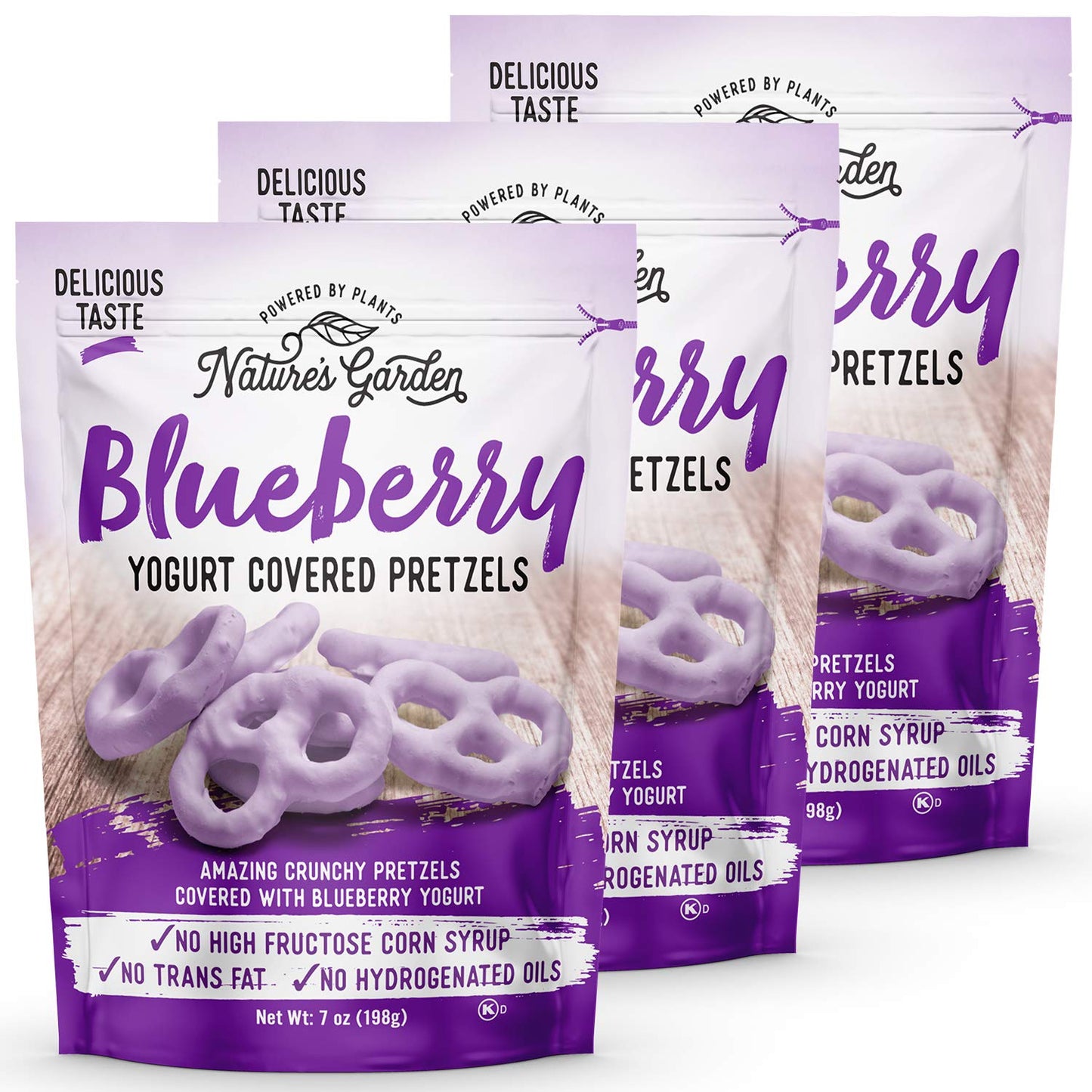 Natures Garden Blueberry Yogurt Covered Pretzels, No Trans Fat, Indulgent Snack, Flavored Pretzels – 7 Oz Bag (Pack Of 3)