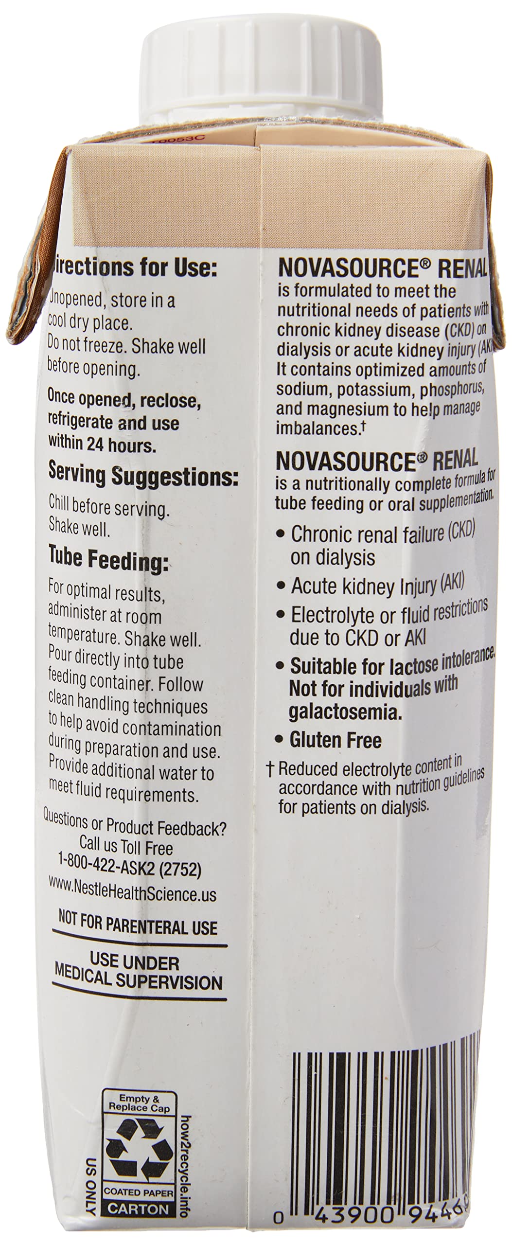 NOVASOURCE (2.0 kcal/mL) RENAL Mocha Formula for Patients on DIALYSIS (475 Calories, 22g Protein) 8 fl oz (Pack of 24)